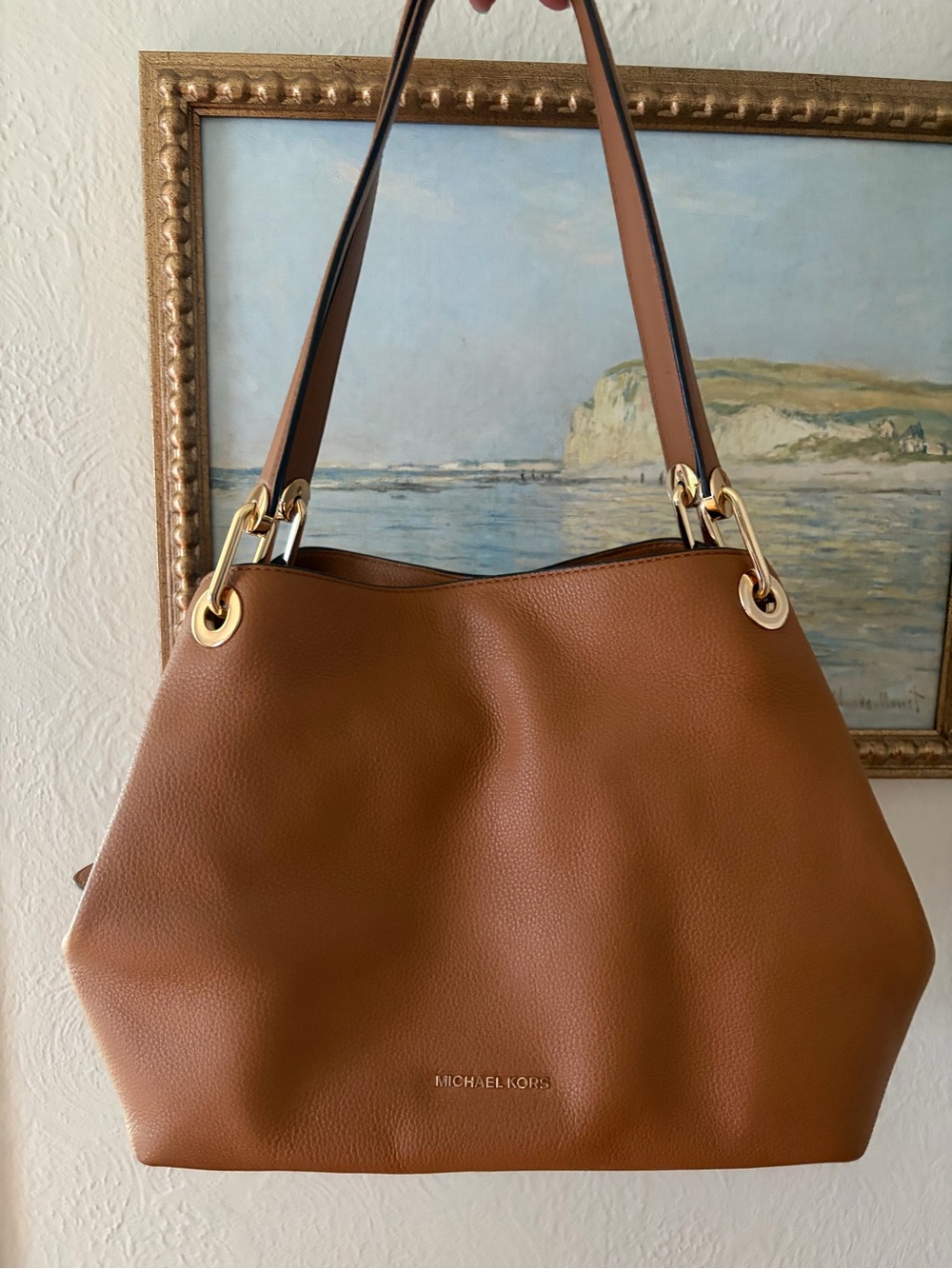 Michael Kors Raven Pebbled Leather Shoulder Tote with Gold Hardware